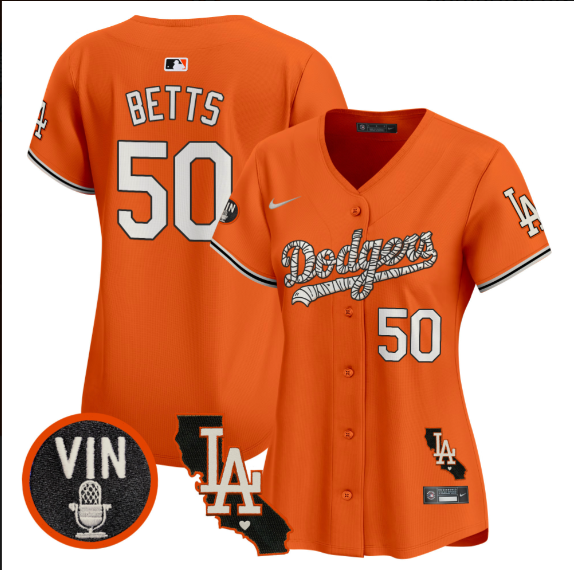 Women Los Angeles Dodgers #50 Betts 2025 orange Limited Stitched Jersey